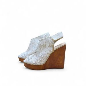 BRAND NEW Lucky Brand White Lace Wedge Sandals